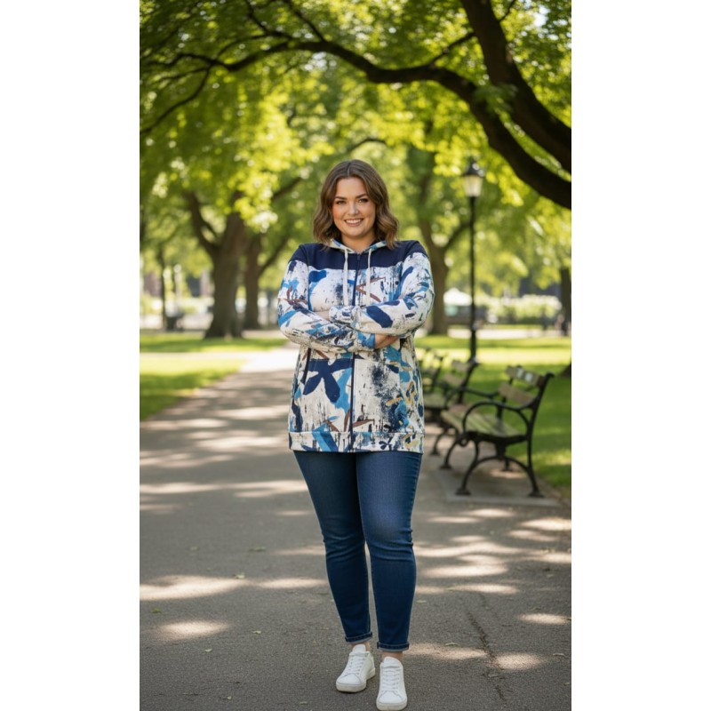 sudadera cremallera azul estampada