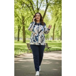 sudadera cremallera azul estampada