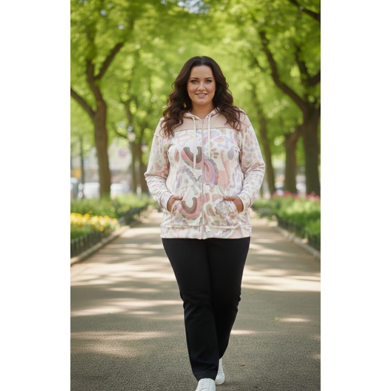 sudadera cremallera rosa estampada