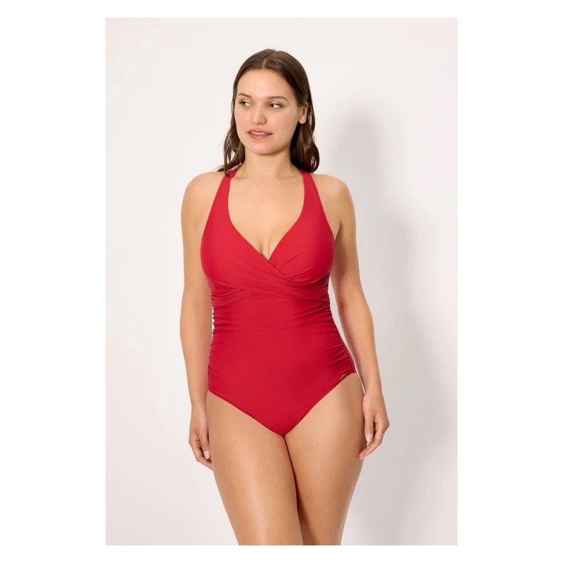 bañador reductor con aros cruzado rojo