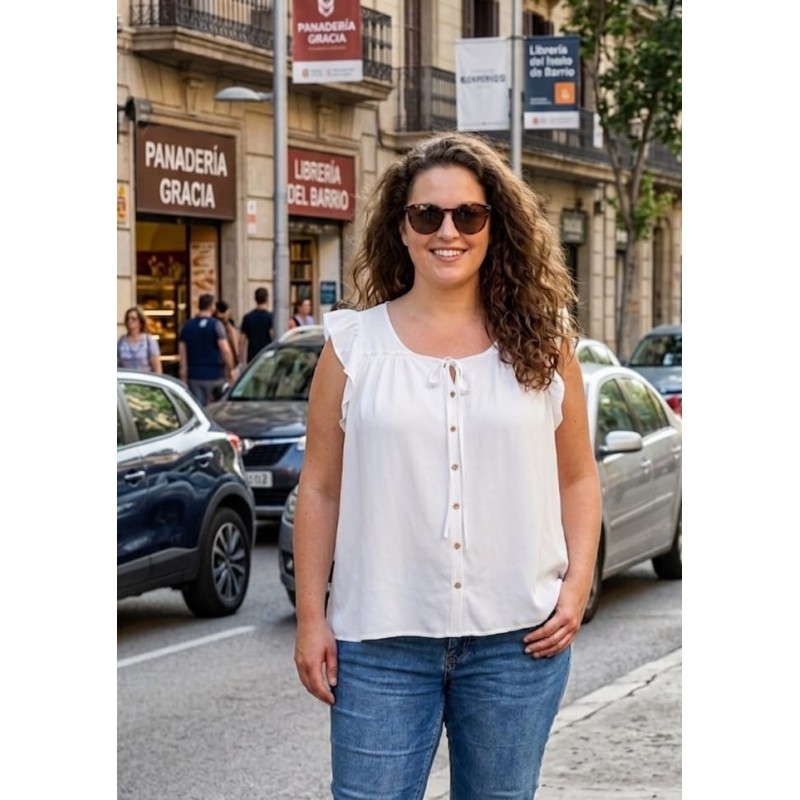 blusa volante hombro blanca